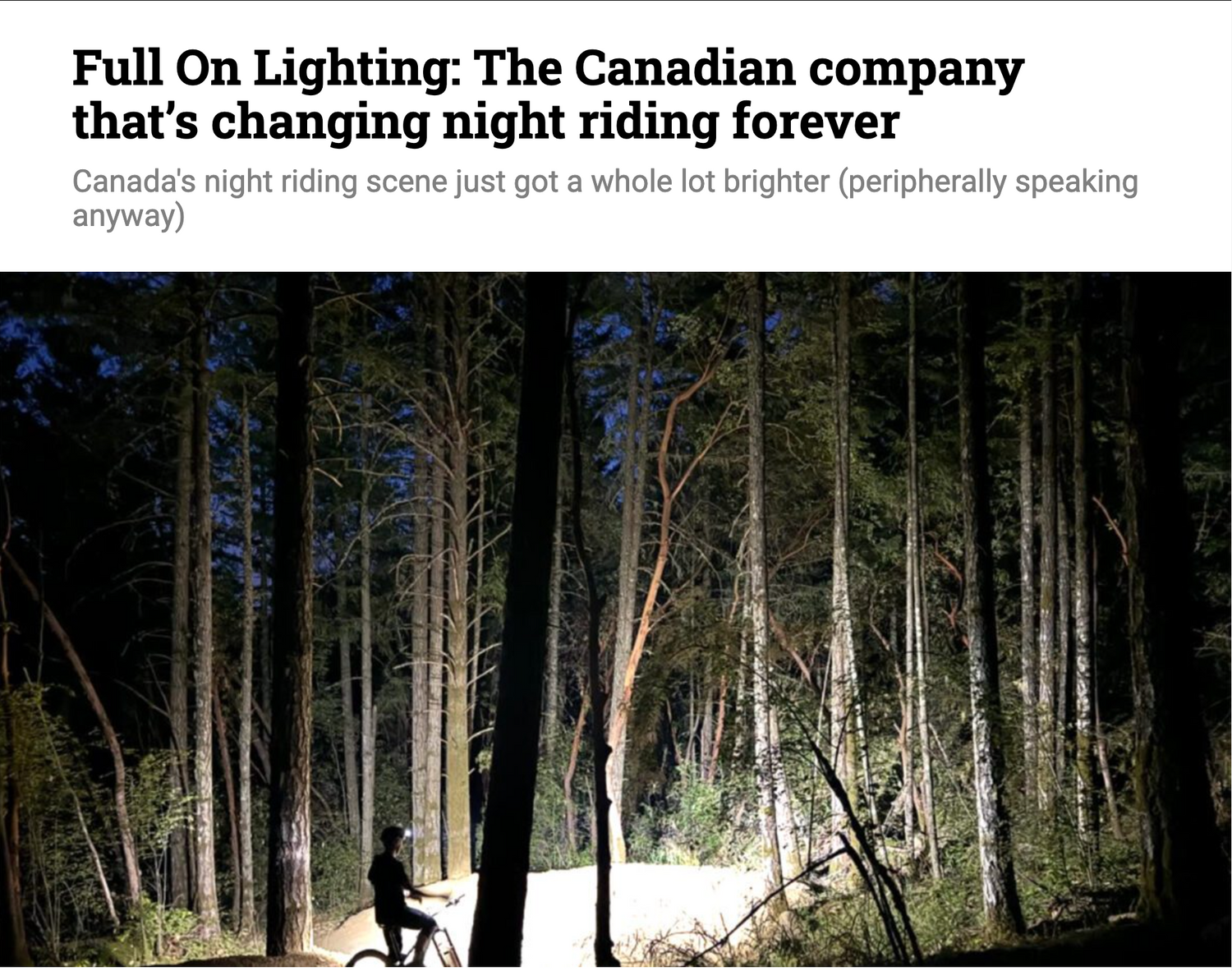 Full On Lighting Featured by Canadian Cycling Magazine