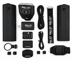 MB6 Pro light with two batteries, USB-C cables, fast charger, mounts, strap and four cable guides